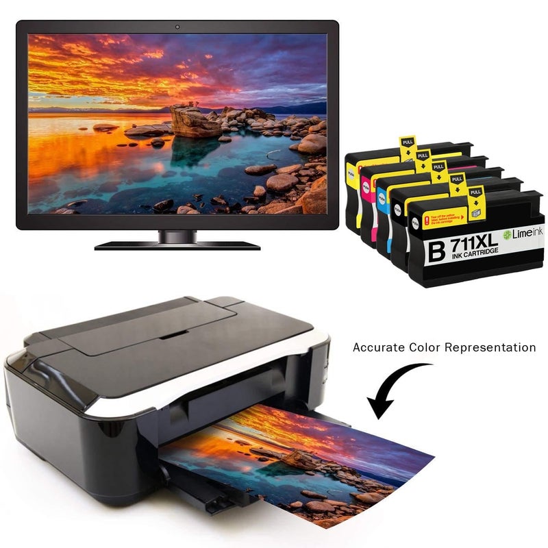 Limeink 5 Compatible Ink Cartridges Replacement for HP 711 Ink Cartridge for HP T120 for Designjet T120 T520 711xl 711 XL Magenta Black Cyan Yellow (5 Pack) - Image 4